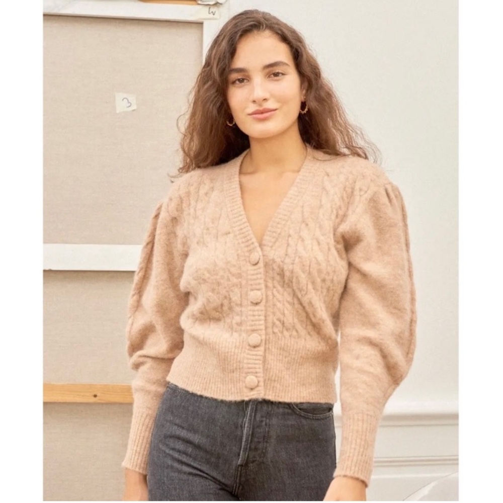 Women's Tan Cable Knit Cardigan Sweater